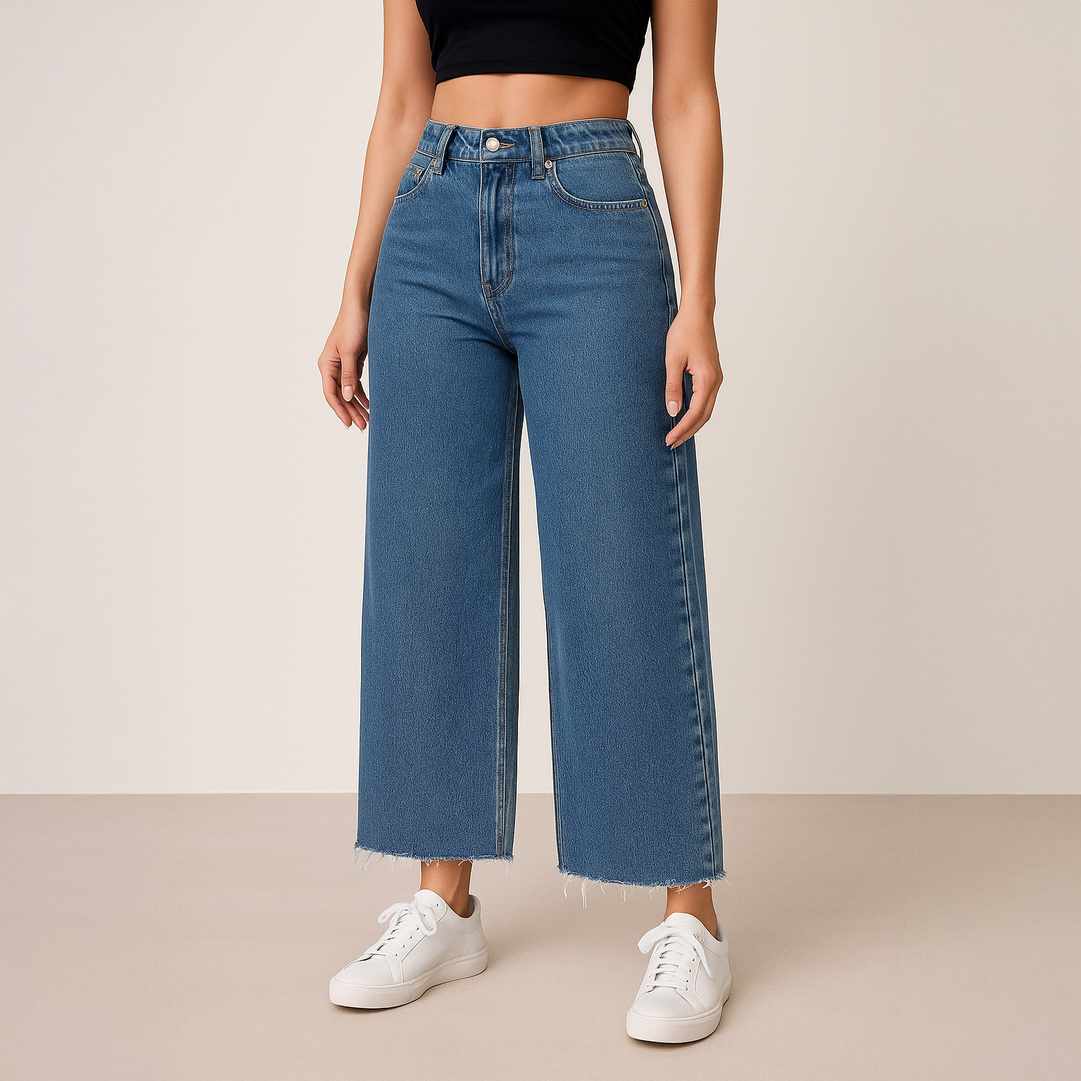 Petite Crop Wide Leg Denim Jeans