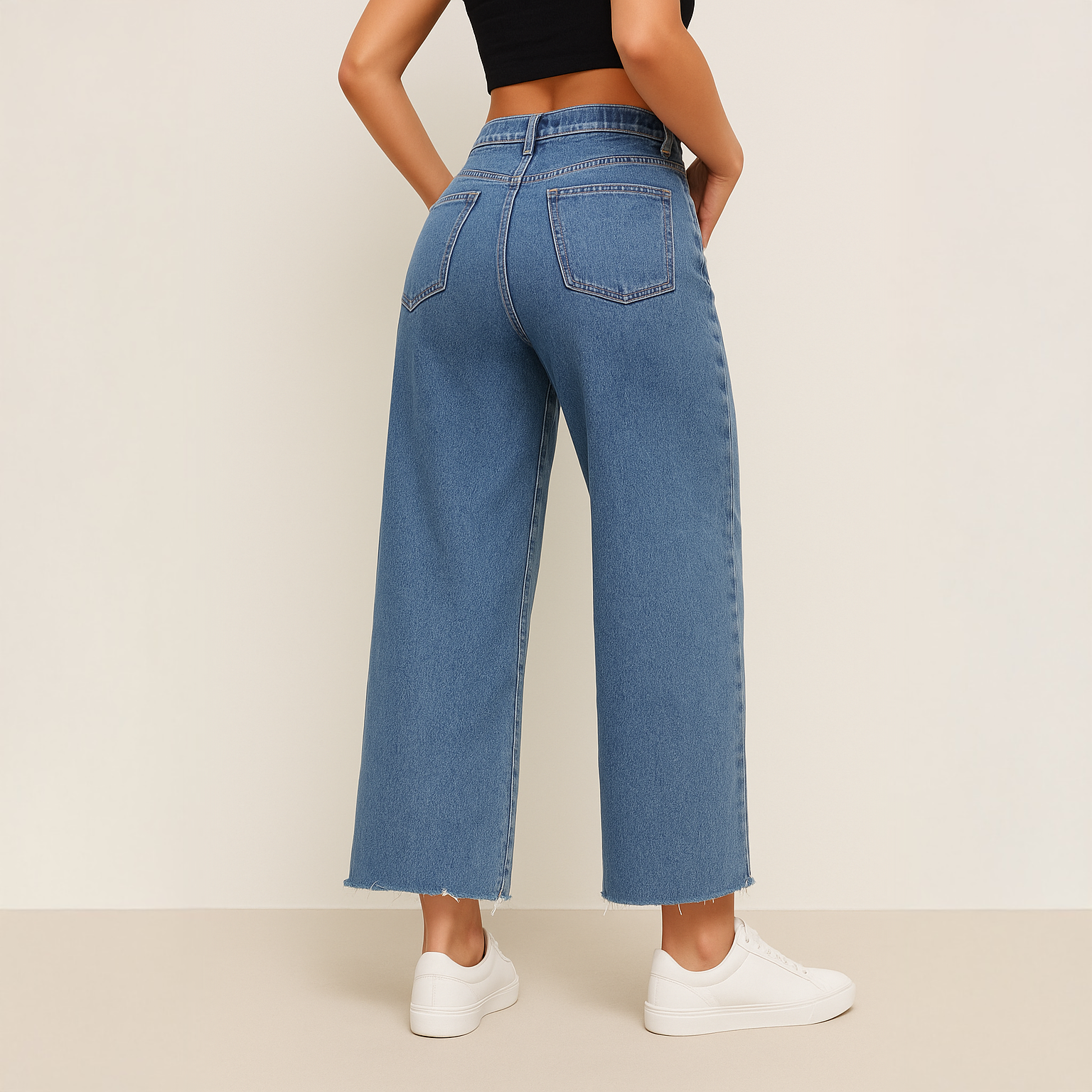 Petite Crop Wide Leg Denim Jeans