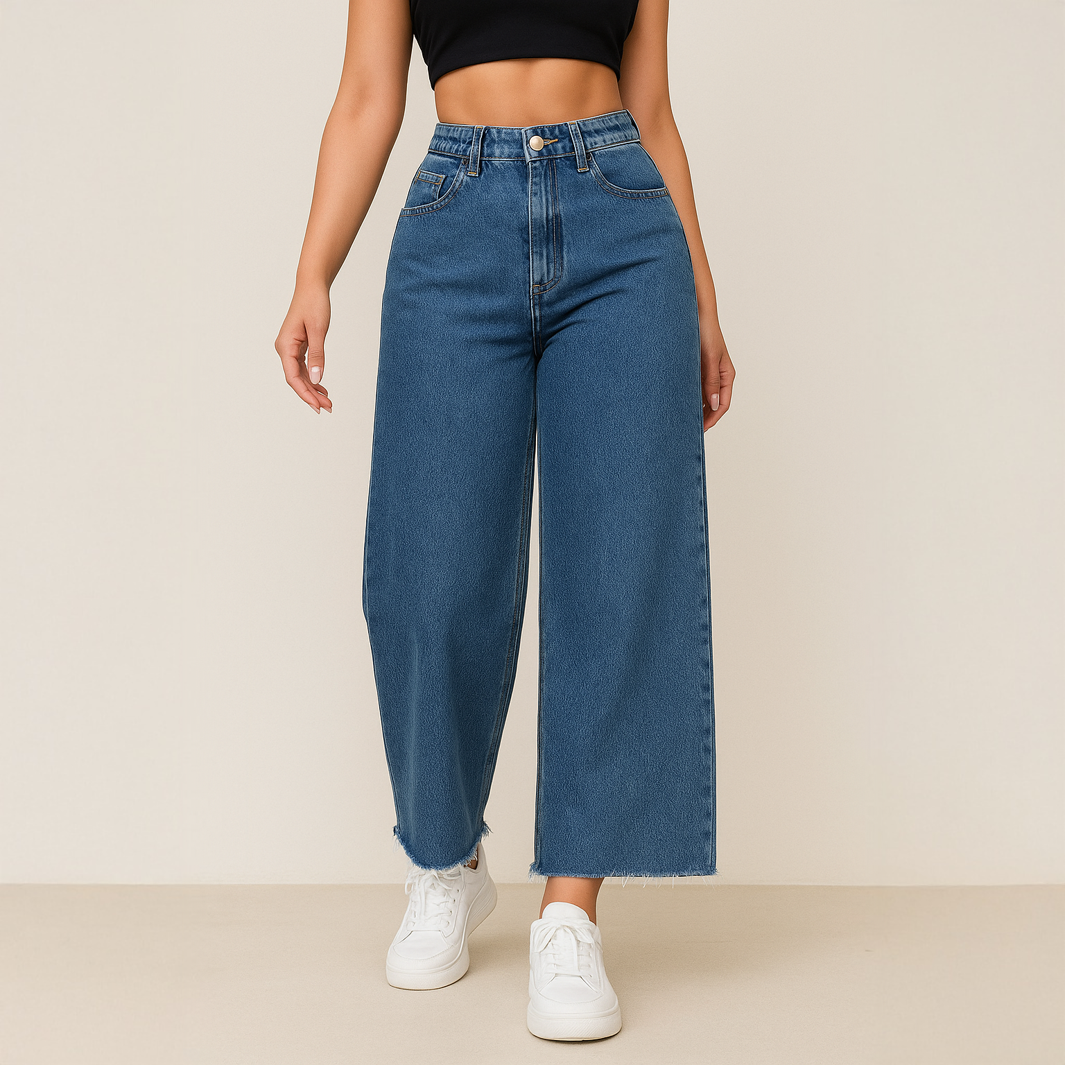 Petite Crop Wide Leg Denim Jeans