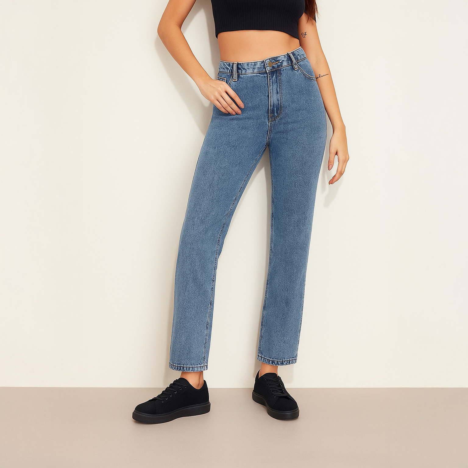 Petite Straight Fit Denim Jeans